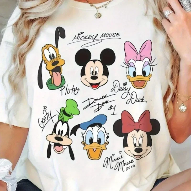 2026 Summer New  T-shirt Casual Loose Short Sleeved Printed with Mickey Duck Donald Duck Men Women Families Children view 2