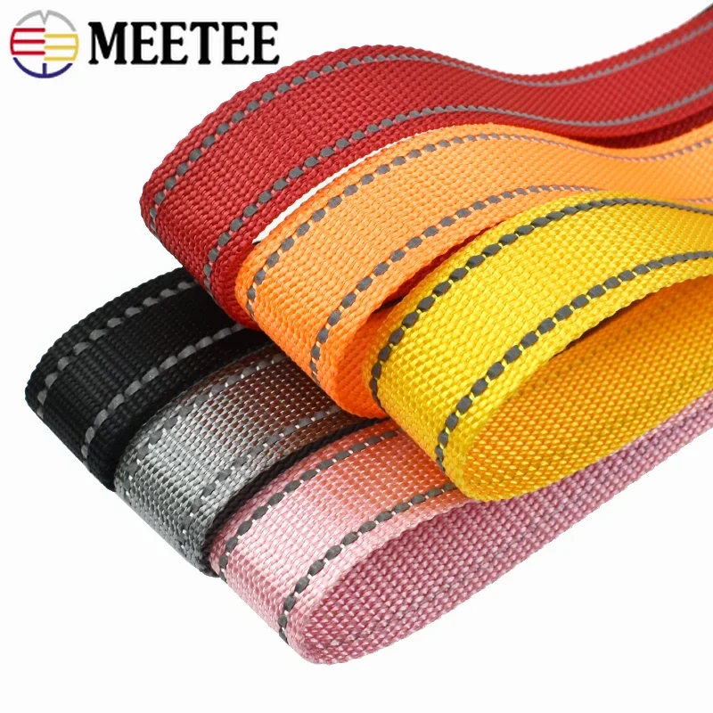 5/10M Meetee 25mm Reflective Polyester Webbing Tape Bag Strap Colorful Ribbon Band Pet Collar Nylon Binding Sewing Bia Accessory