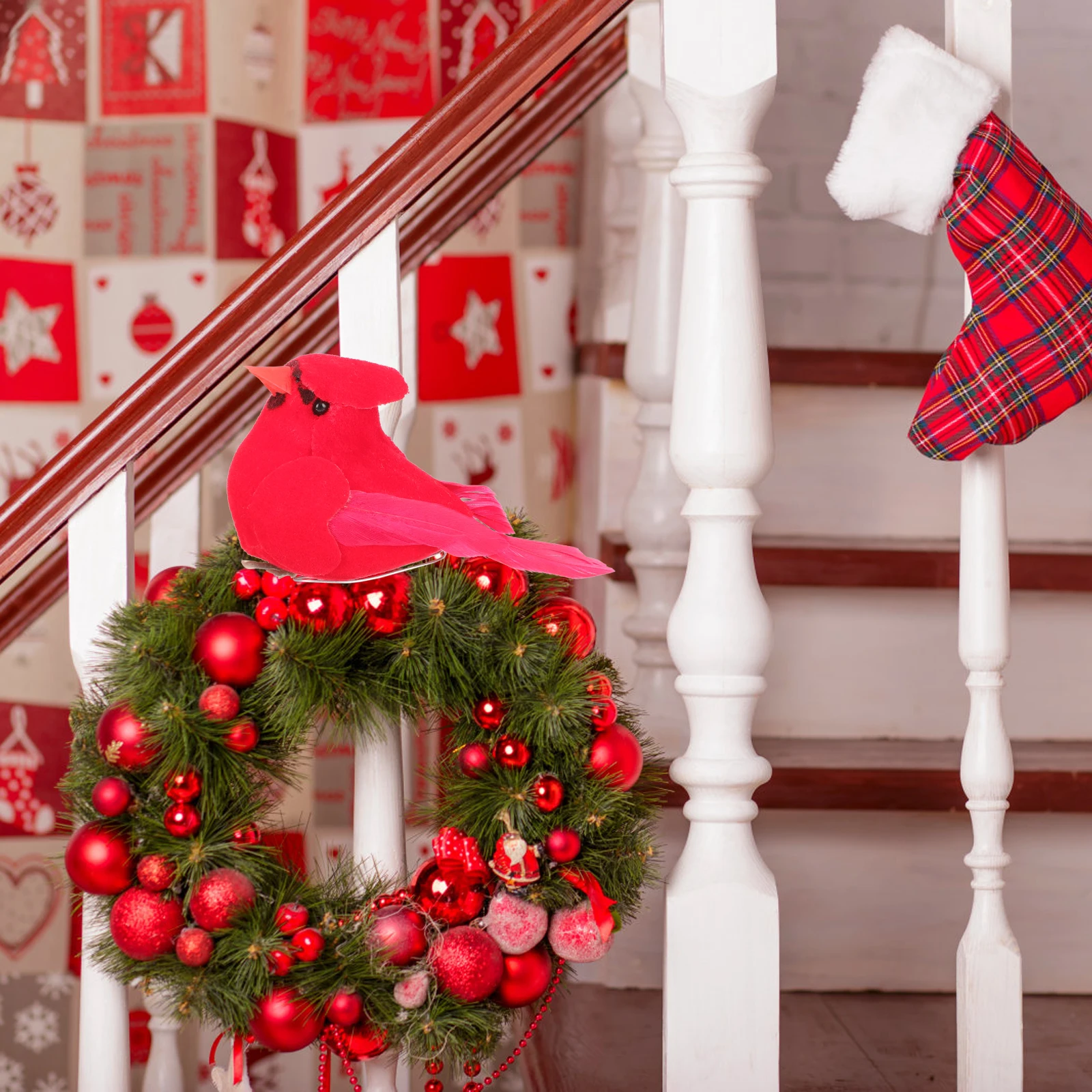 

6pcs Red Cardinal Bird Clips Christmas Tree Decor Lifelike Simulation Craft Accessory Fake Bird naments Gardening Art Scene Year