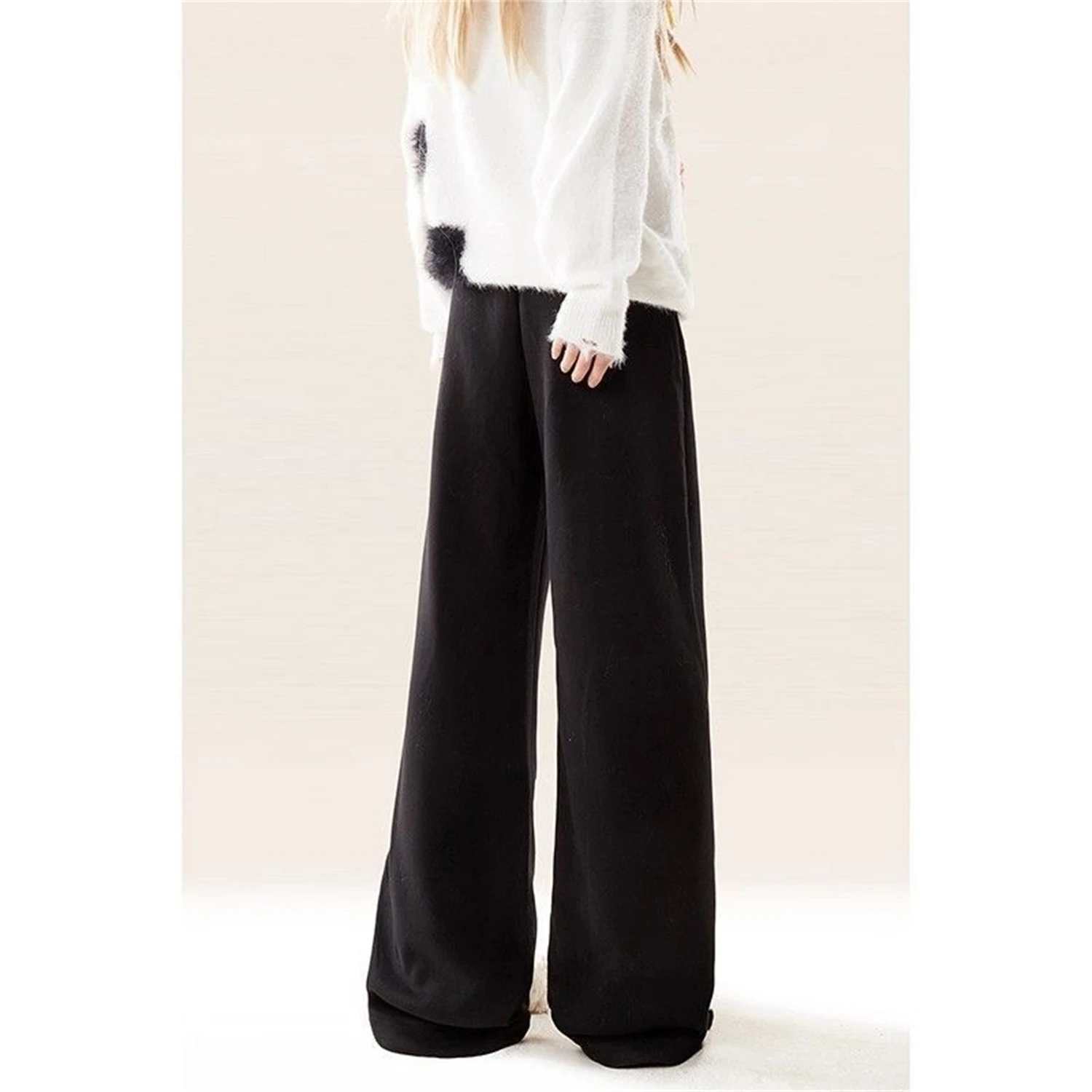 Women's Wide Leg Pants New Fashion Cartoon Cat Graphic Print Striped Drawstring High Waist Loose Y2K Casual Streetwear Trousers