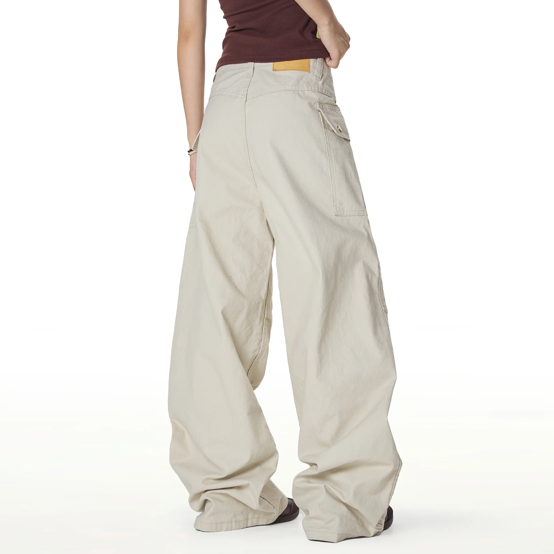 OR FL Baggy Wide Leg Fold 100 Cotton Women Cargo Trousers Cool Staraight Slacks Wear Resistant Y2k Mop The Floor Wide Leg Pants