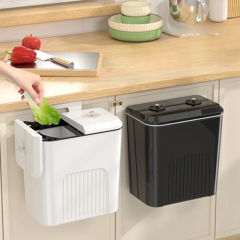 Double Flip Kitchen Wall-mounted Trash Can Hanging Household Cabinet Door Kitchen Waste Storage Barrel Toilet Bathroom Trash