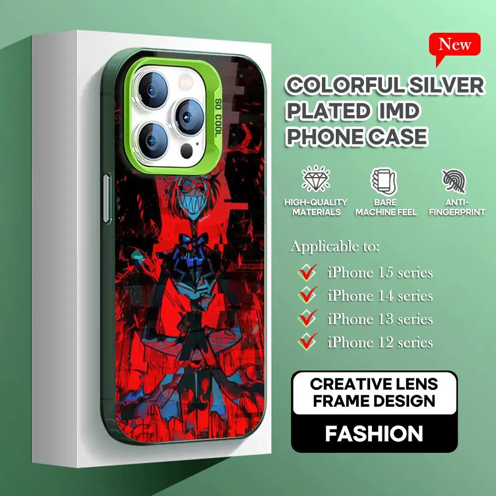 A-Hazbin h-Hotel-Alastor Phone Case green IMD Colorful Phone Case Silver Cover Suitable for Apple iPhone 15 14 13 12 11 XS Pro M