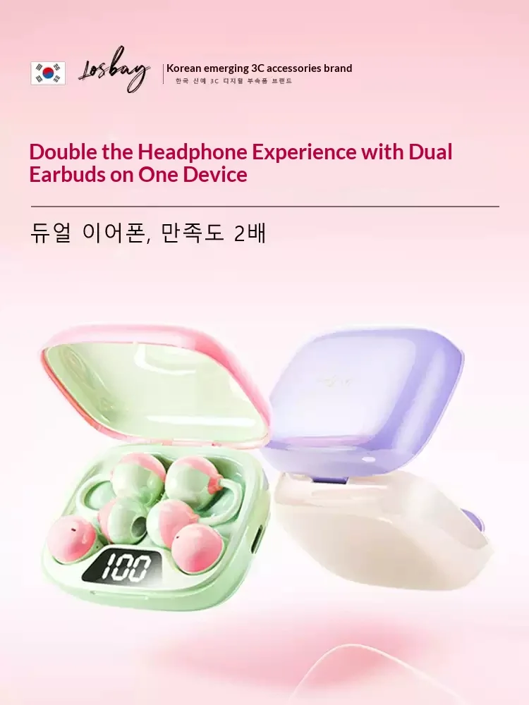 LosBay Q75 Earphones Ear Clip & In-ear Dual Design Headphones Dual Reverse Anti-Leakage Sound Waves PC GIFTS
