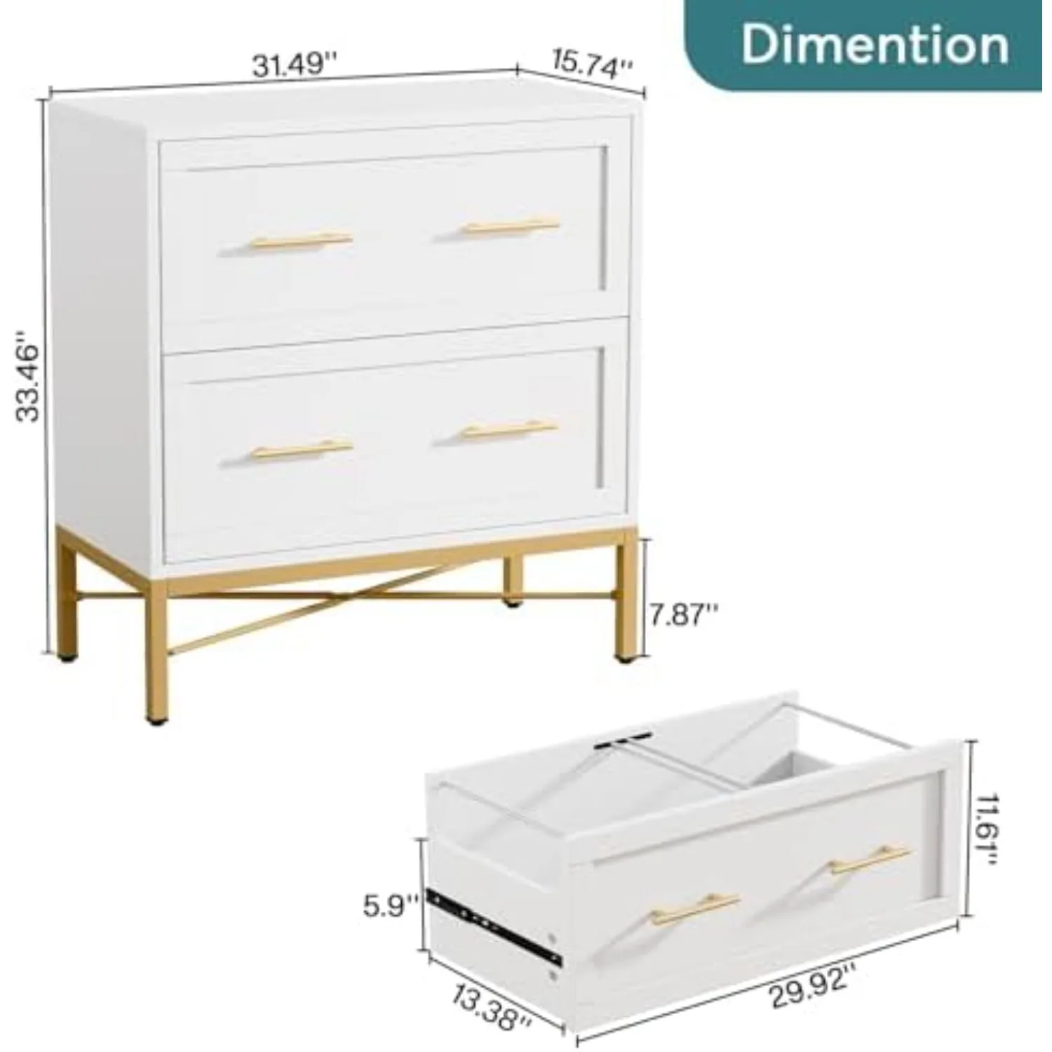 Modern White 2 Drawer File Cabinet, Lateral Filing Cabinet for Letter/Legal/A4 Size, Wood File Storage Cabinets Printer