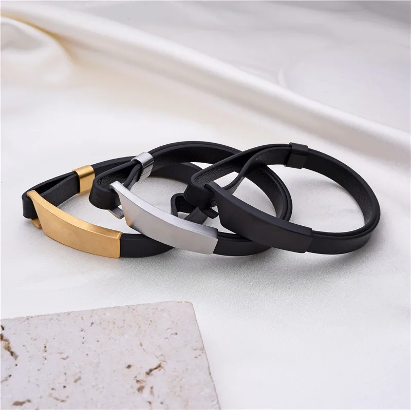 New Hot Sale Minimalist Men Women Bracelets Cool Simple Wristband Jewelry Stainless Steel Cuff Accessories Black Rubber Bangles