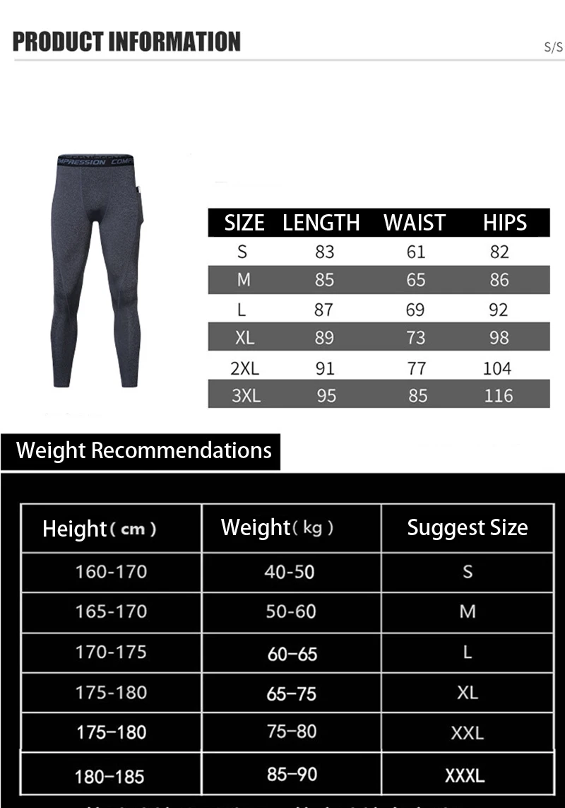 Men Leggings with Side Pockets Autumn Winter Sports Gym Fitness Long Basketball Training Running Quick-Drying Compression Tight