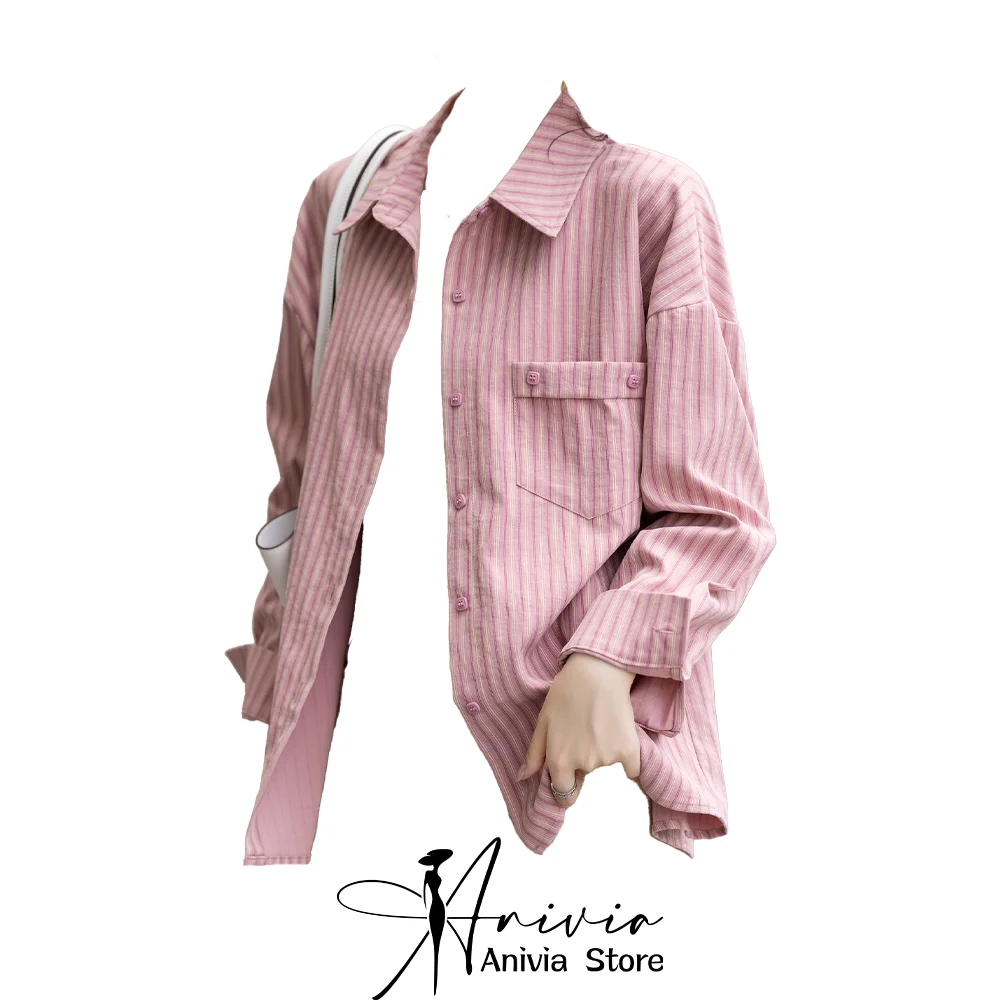 

Женская розовая полосатая повседневная рубашка с воротником и длинным рукавом Y2K Harajuku, уличный стиль, офисная весенне-осенняя верхняя женская блузка, одежда