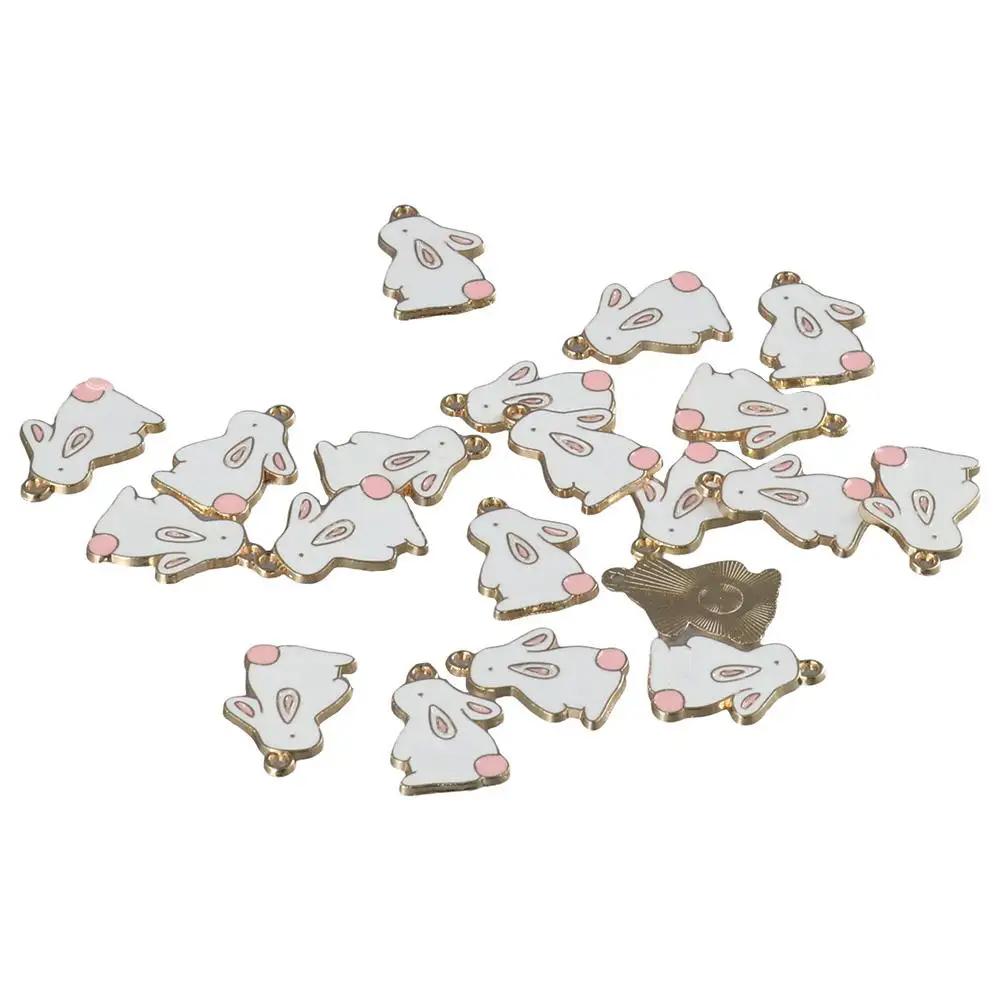 Holiday Charms Bulk Enamel Rabbit Charms 21mm*15mm Rabbit Alloy Charms White Easter Bunny Charms For Bracelets