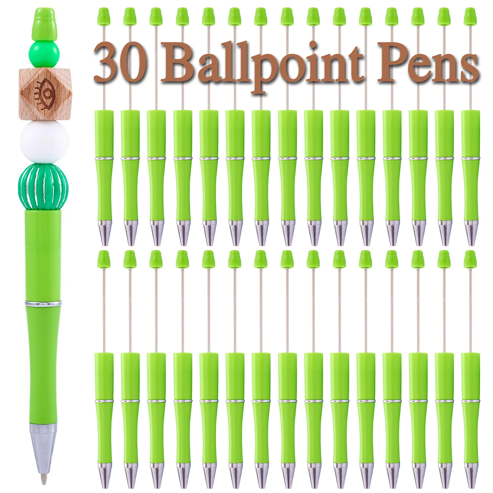 

30Pcs New Green Beaded Ballpoint Pen Pens Gift for Writing Beadable Pens Beadable Pen DIY Gift for Student Office Supplies