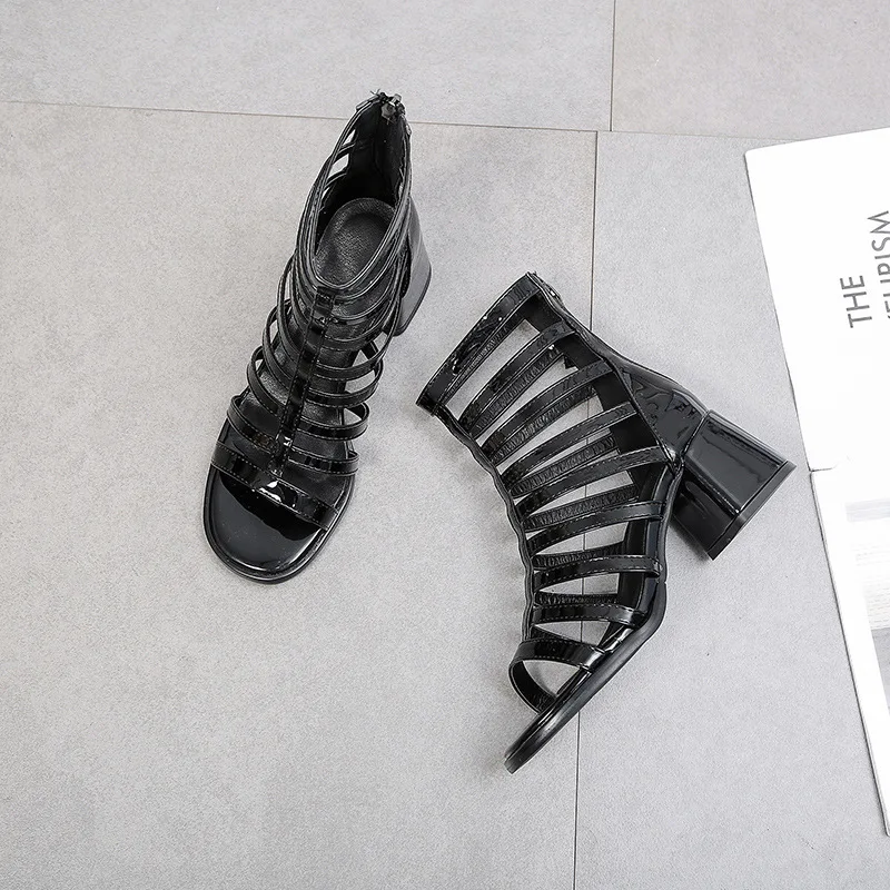 Women's Sandals High Heel Summer Girls PU Hollow Out Open Toe Casual Non-slip Gladiator Shoes