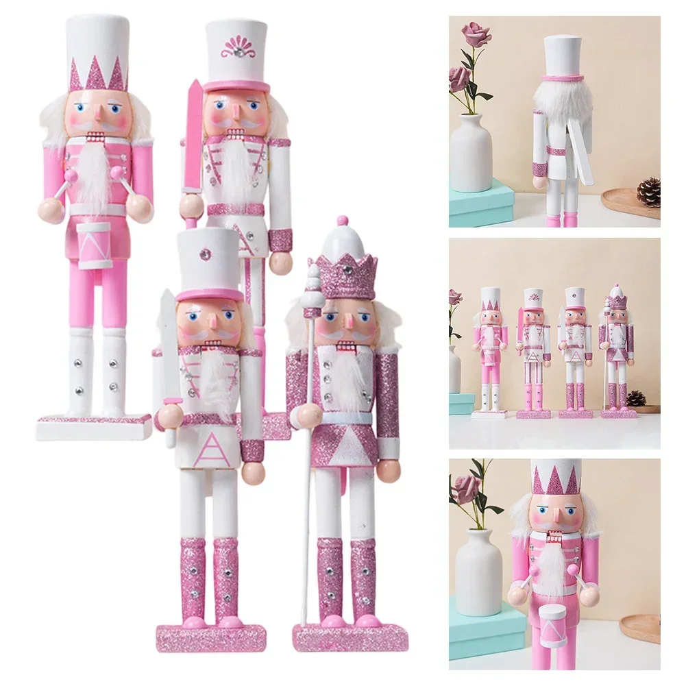 30CM Wooden Nutcracker Decoration Puppet Pink Christmas Doll Party Decoration Christmas Nutcracker Pink Wooden Ornament Nutcrack