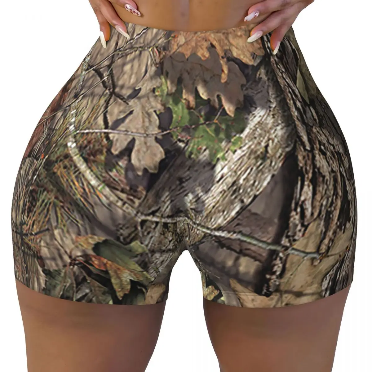 Custom Hunting Camo Camouflage Pattern Workout Biker Running Shorts Women's Leaves Woods Season Gym Yoga Shorts