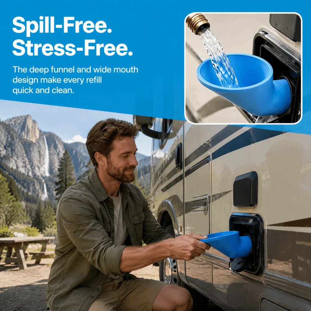 Filling Funnel Wide Mouth Water Inlet Funnel Filter Overflow Prevention Water Filler Funnel Filling Water Funnel Trailer