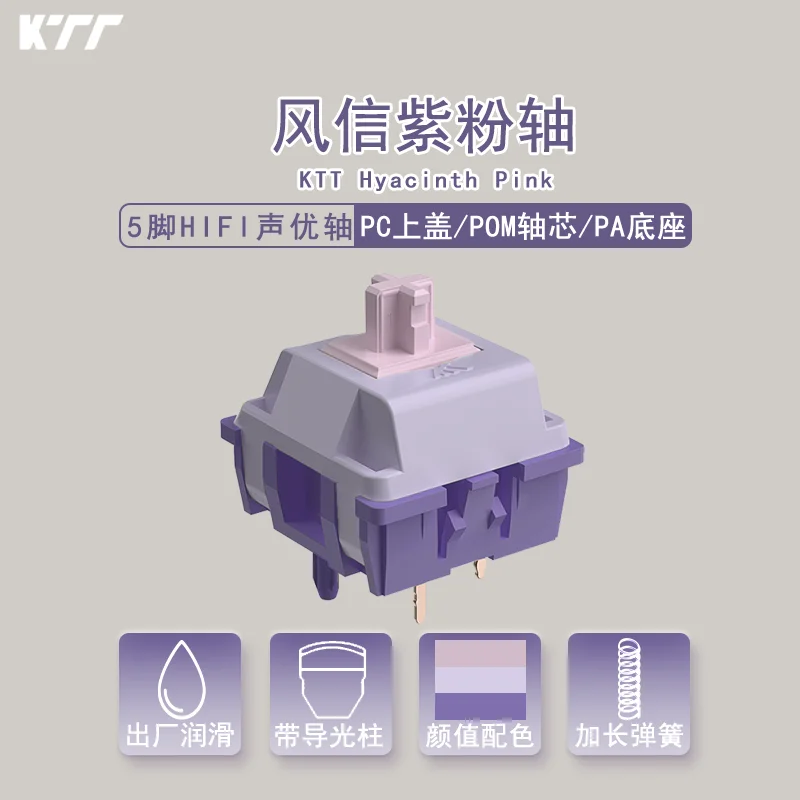 

KTT Hyacinth Pink Switch 45g Линейный предварительно отопленный 5-контактный переключатель с помпоном для горячей замены для механической игровой клавиатуры Mx 기계식 키보드