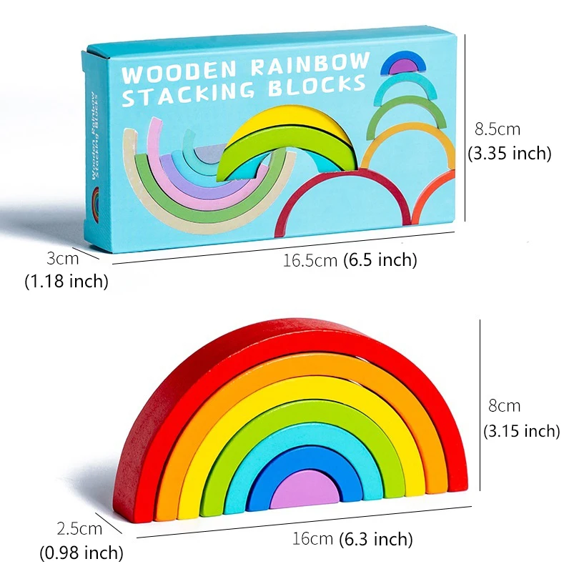 Hot Arch Bridge Rainbow Building Blocks Kids Montessori Educational Games Color and Shape Cognitive Wooden Toys for Children