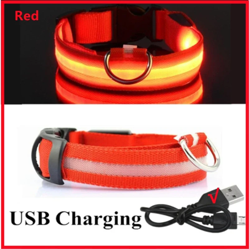 USB Rechargeable Dog Collar LED Glowing Luminous Night Necklace Adjustable Walking Harness Leash Dog Accessories Safety Supplies