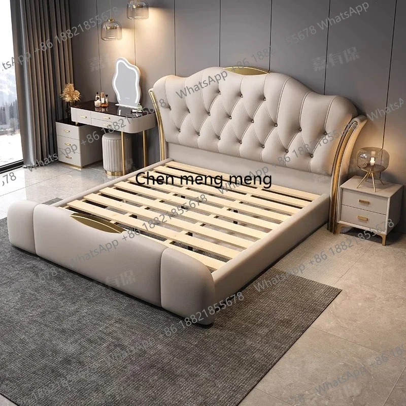 

F5822 Nightstands Twin Bed Luxury Nappa Leather Wooden Frame Wedding Double Bed Home Headboard Queen Bedroom Furniture