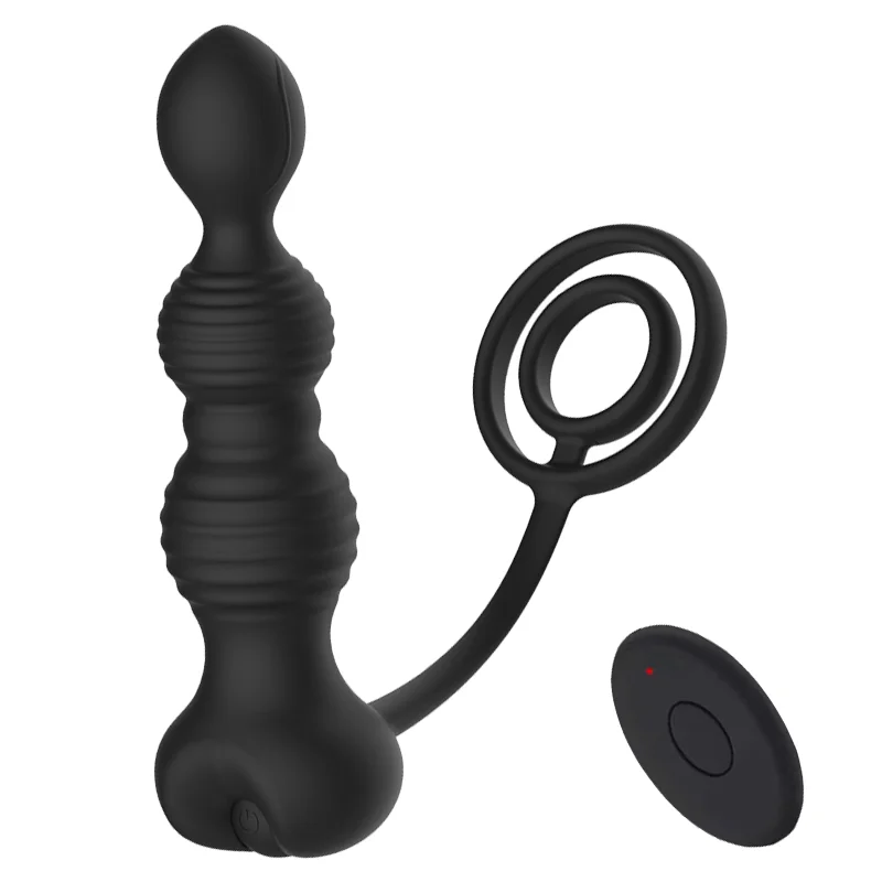 Wireless Remote Control Dildo Vibrator Double Ring Lock Sperm Stimulator Butt Plug for Men Delay Ejaculation Sex Toy Anal Play