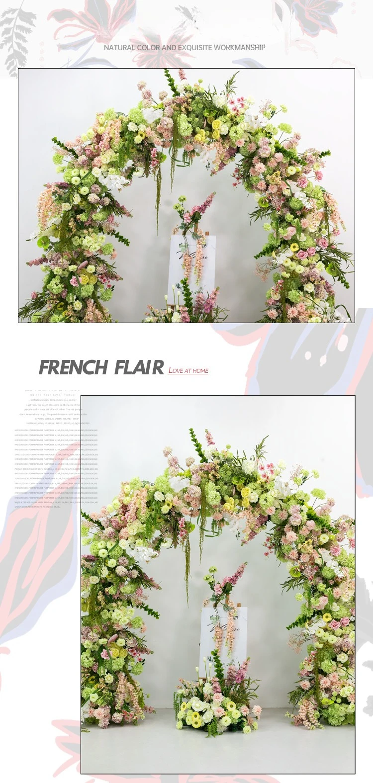Großhandel 240CM Rosa-Grüner Künstlicher U-förmiger Blumenbogen Hochzeits-Hintergrund Gang-Dekoration Künstliche Blumenarrangements für Veranstaltungsorte – Detail 8