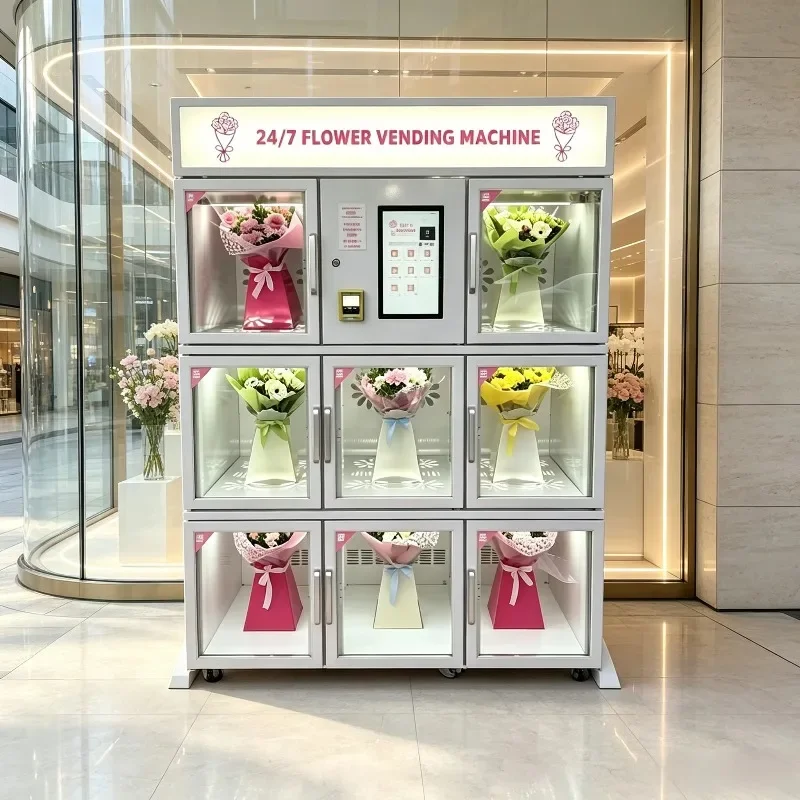 Luxury Floral Vending Machine Top LED Advertising Light Box Custom Size Fresh Flower Display Cabinet
