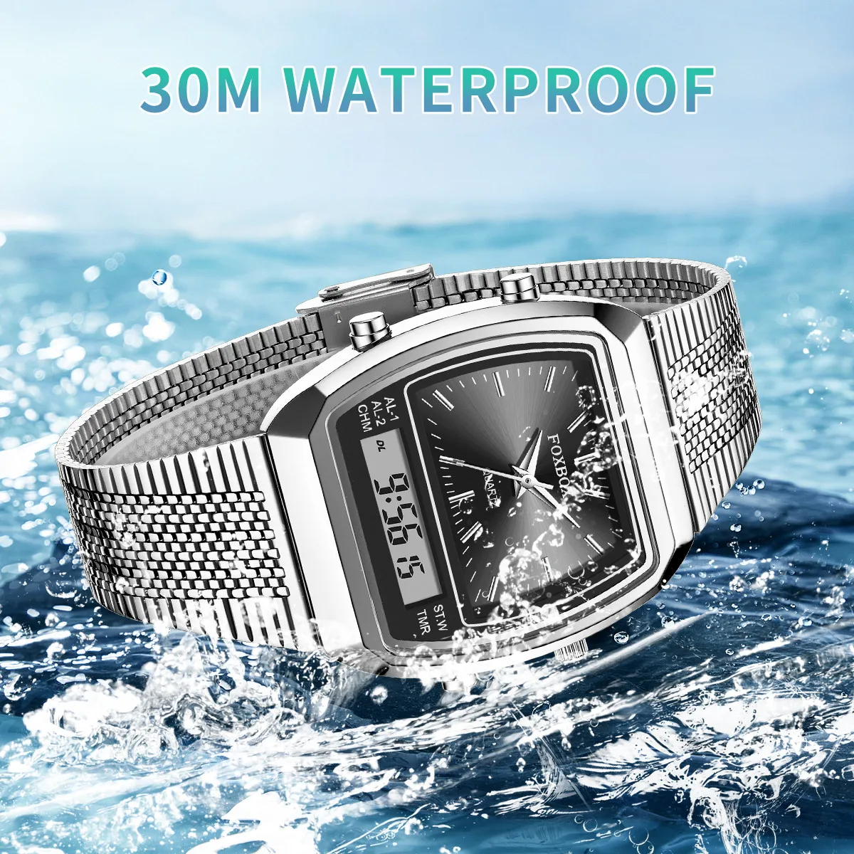 FOXBOX mode montres décontractées hommes numérique double temps semaine 30 M étanche montres à Quartz horloge d'affaires relogio masculino + boîte