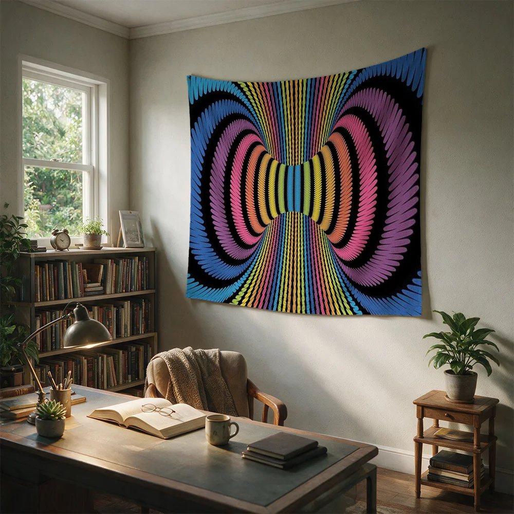 Boho Psychedelic Rainbow Wave Tapestry Wall Hanging Colorful Abstract Modern Living Room Decor Art