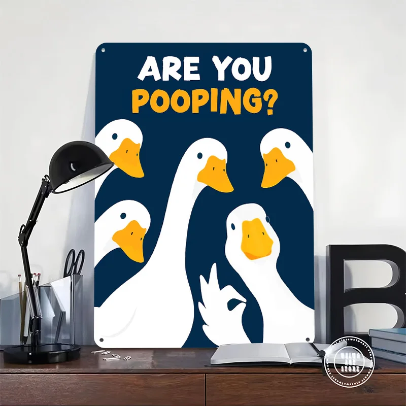Goose Gang Asks 'Are You Pooping?' 3D Texture Printed Poster Custom Vintage Metal Tin Plate Sign for Wall Art Decoration Room