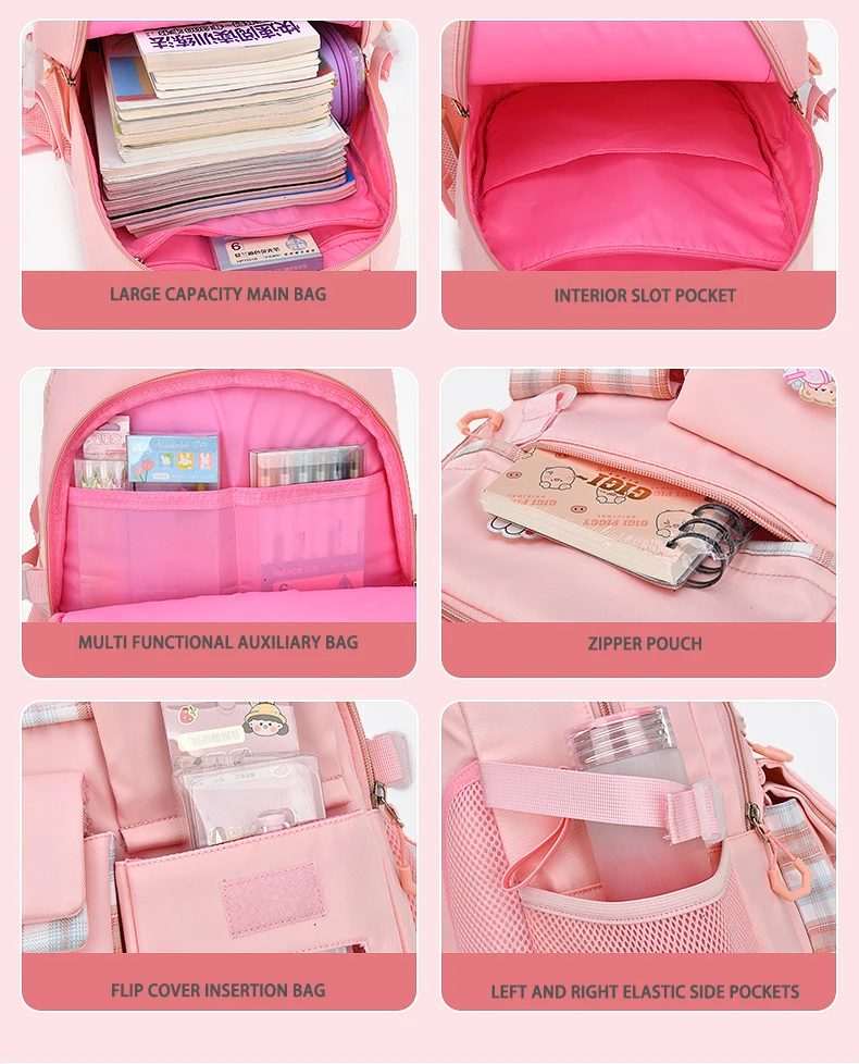 Beliebte rosa lila Farbe Mädchen High School Schüler Rucksack Taschen Oxford Rucksack für Frauen klassische kausale Puppe Anhänger Tasche