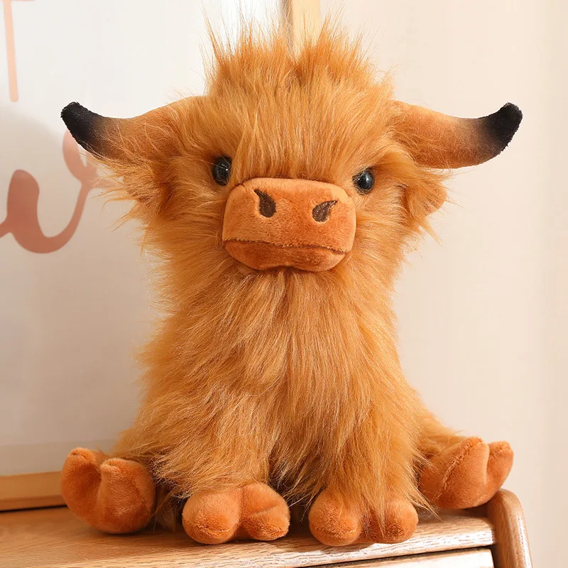 27cm Kawaii Simulation Highland Cattle Plush Toys Animal Cow Stuffed Toy Wild Yak Plush Doll Birthday Gift for Kids Bison Decor