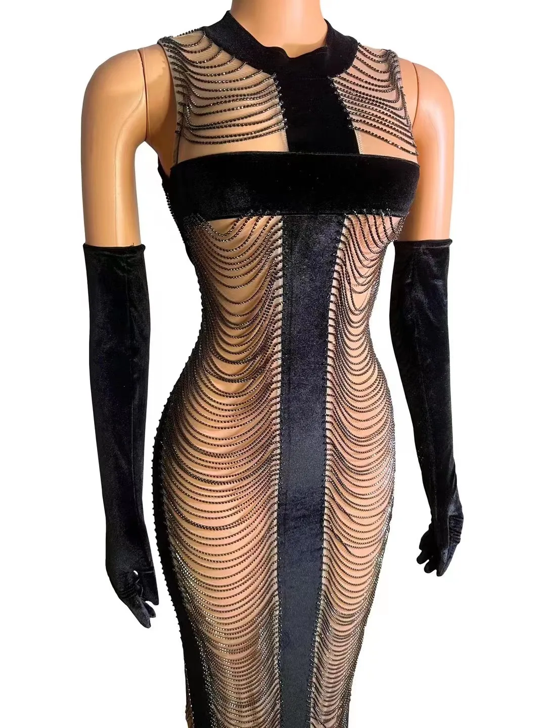 Luksusowa kryształowa suknia wieczorowa urodziny świętuj przezroczysta długa sukienka damska obcisła sukienka seksowna impreza sceniczna wieczorowa sukienka do sesji zdjęciowej