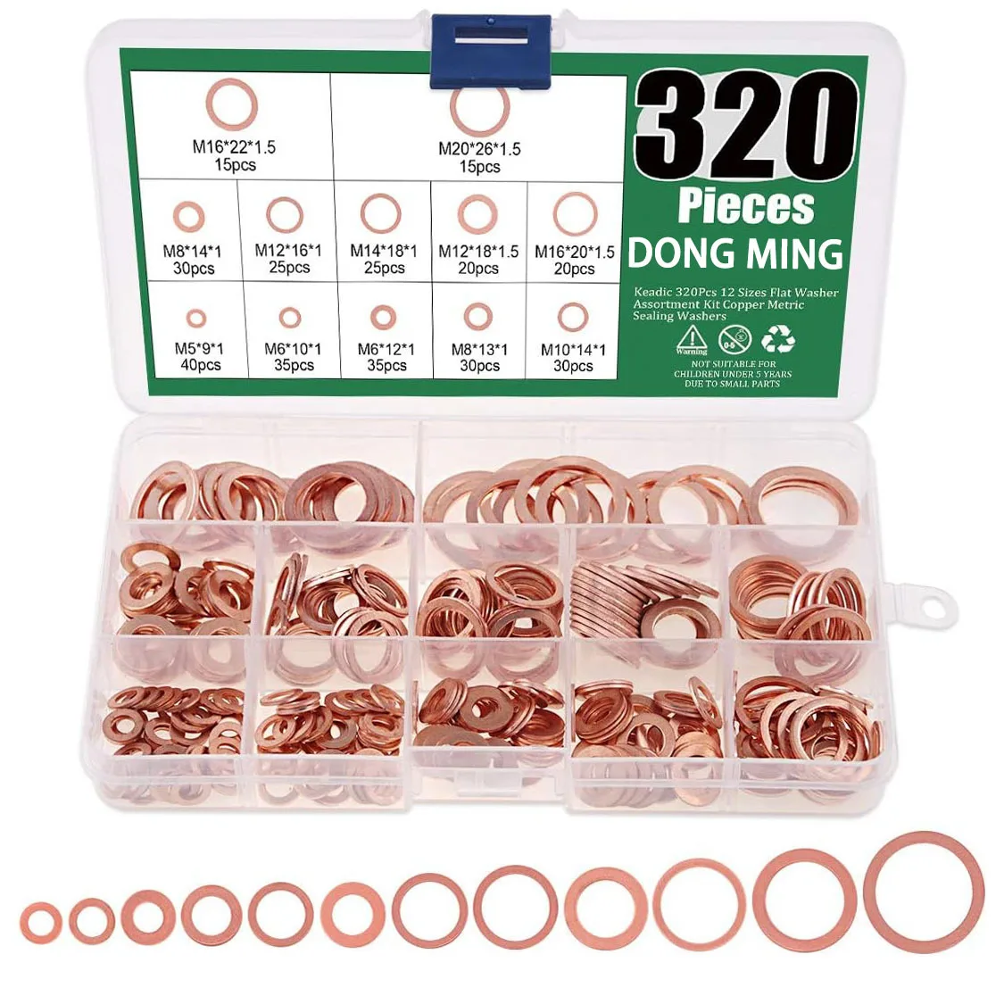

320pcs Flat Copper Washers Set for drain oil plug,Copper Crush Washers Gasket Sealing ring Assortment Kit,M5/M6/M8/M10/M12-M20