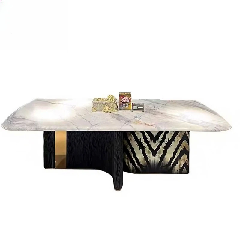 

Marble rectangle, solid wood dining table villa, premium dining table