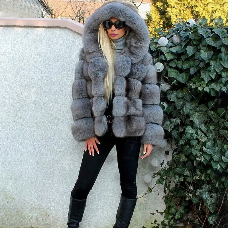 Winter Luxury Women Real Fox Fur Jackets Hooded Genuine Fur Coat Lady Fashion Elegant Solid Natural Fur Thick Overcoat