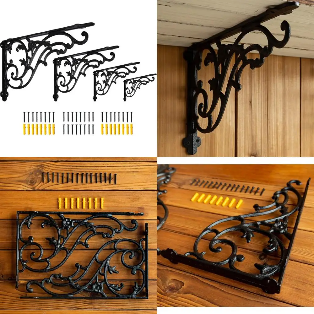 

Чугунные декоративные кронштейны для полок, 4 шт., 14-дюймовые антикварные черные корбы с винтами и анкерами в комплекте