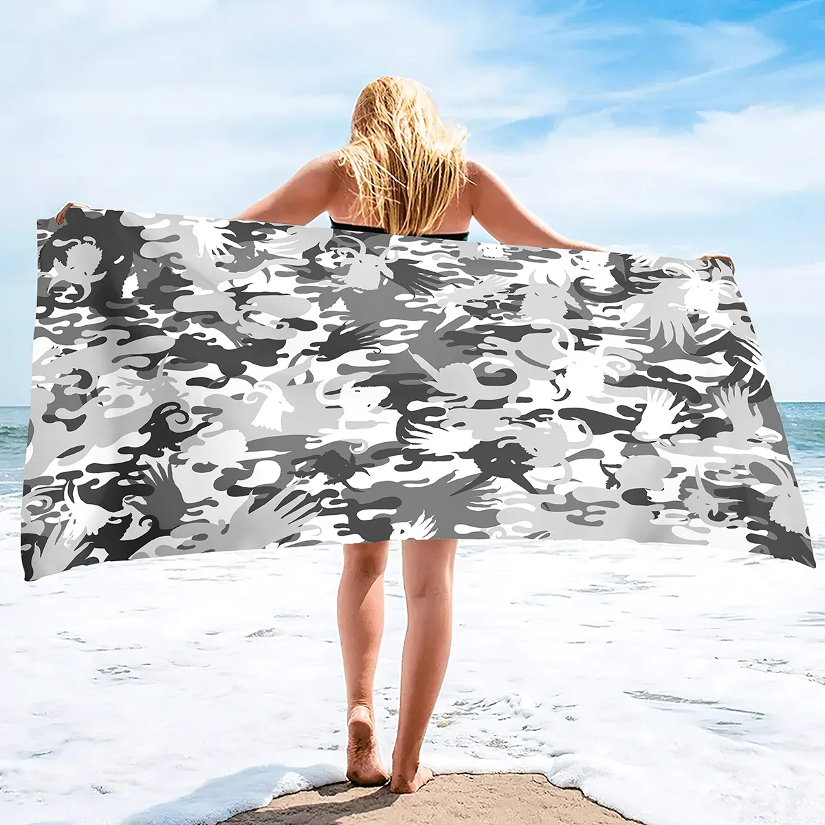 Camouflage Beach Towels Oversized Swim Towels Sand Free Sports Towels Lightweight Super Absorbent Soft Towel for Men boys