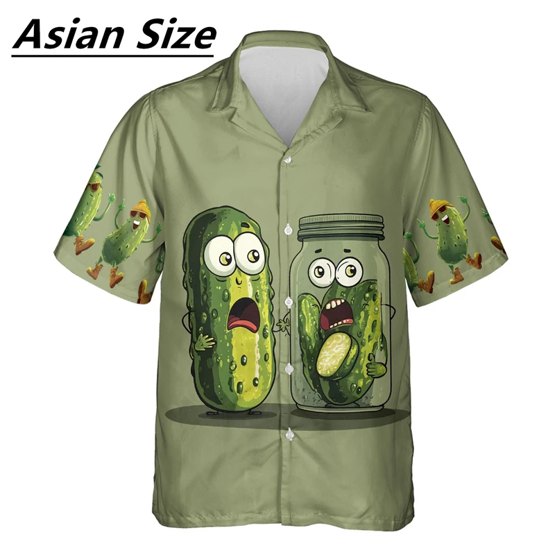 Funny Pickled Cucumbers Pattern Shirts Summer Fashion Short Sleeve Personality 3D Printed Blouse Loose Streetwear Harajuku Shirt