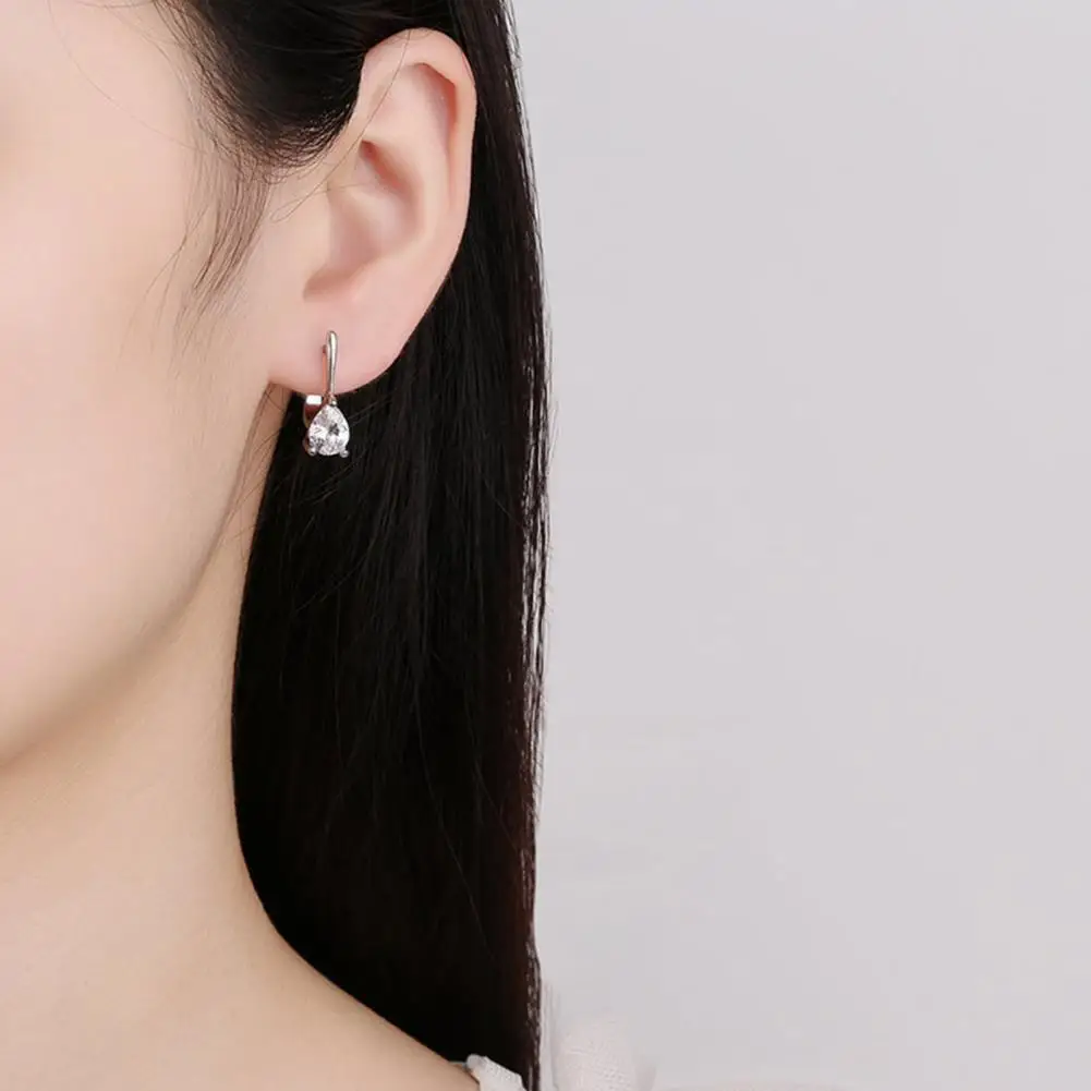 Earrings Wedding Earrings 1 Pair Women Earrings Cubic Zirconia Drop-shaped Jewelry Ear-buckle Closure Accessories Anti-fade