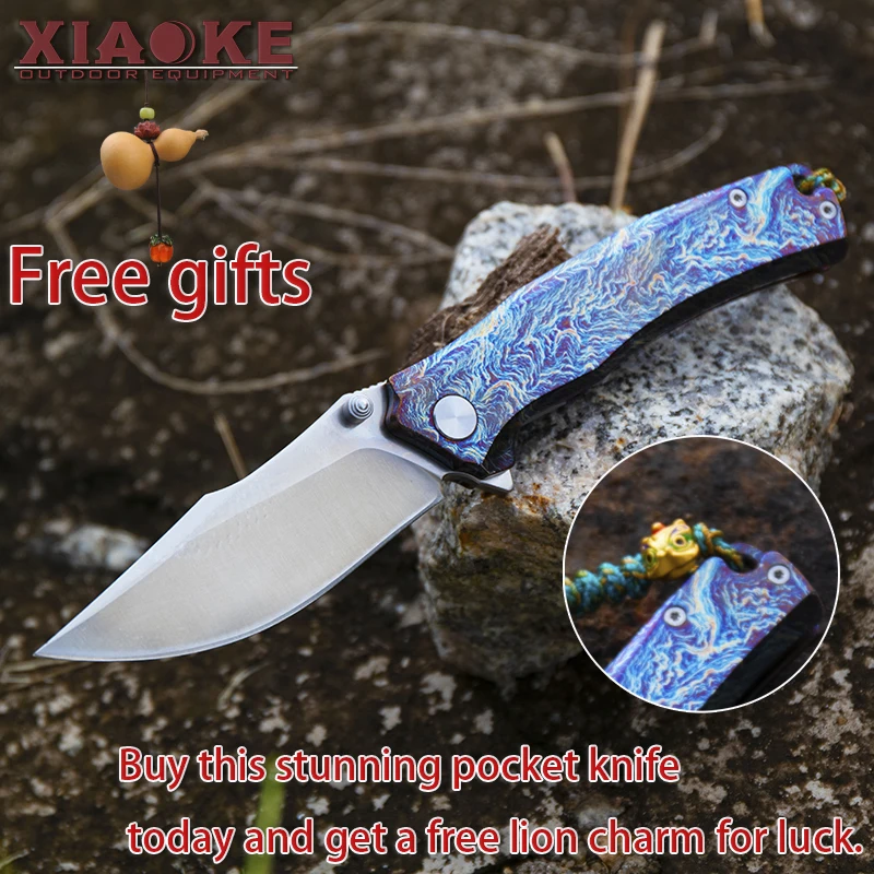 

M390 Steel Titanium Handle Folding Knife, Storm Pattern EDC Camping Hunting Survival Knife, High-End Collector Pocket Knife