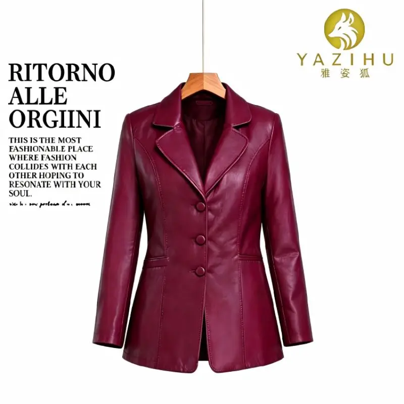 High-end Leather Jacket Women's Slim Thin Commuter PU Coat Autumn Winter New Trendy Single-breasted Faux Leather Overcoat