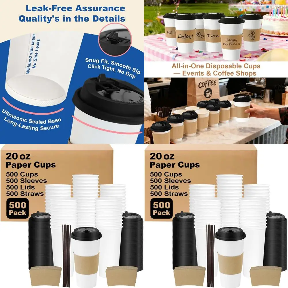 

Одноразовые дорожные кофейные стаканы объемом 20 унций с крышками и чехлами, 500 штук, оптовые бумажные стаканы для горячих напитков, аксессуары для домашнего кофейного бара