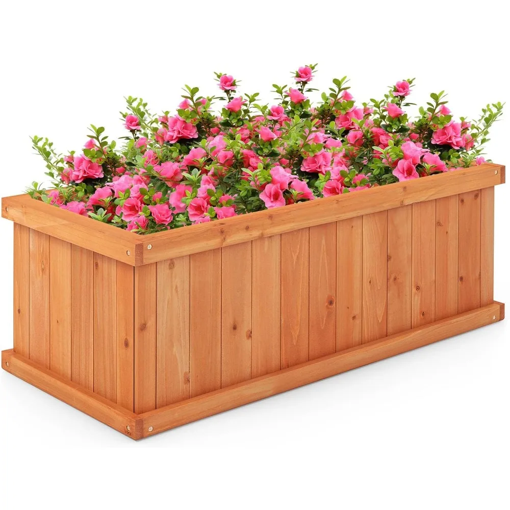 

Giantex Raised Garden Bed, 31”x14”x12” Wooden Planter Box with 4 Drainage Holes & Detachable Bottom Panels, Elevated Flower Bed,