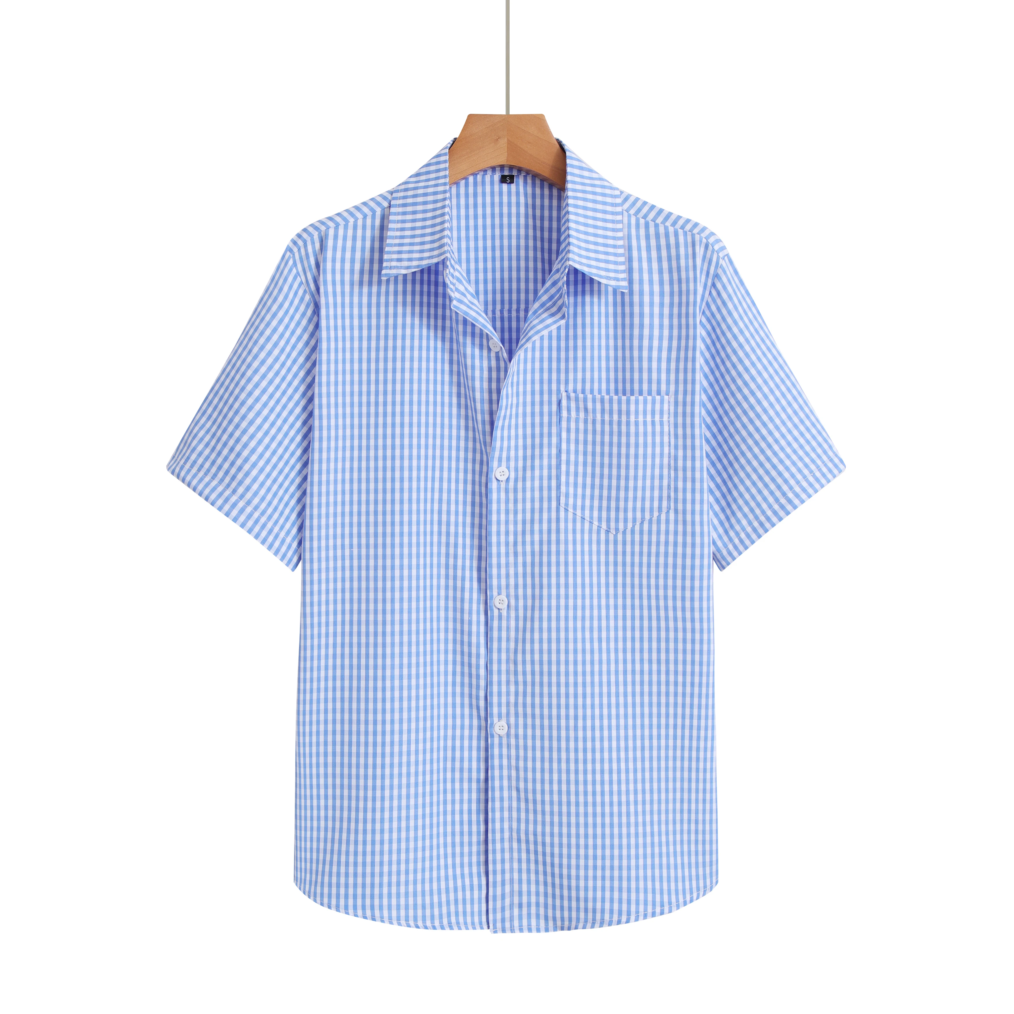 Blue Plaid Shirt Men Shirts New Summer Fashion Chemise Homme Mens Checkered Shirts Button Up Short Sleeve Shirt Men Blouse