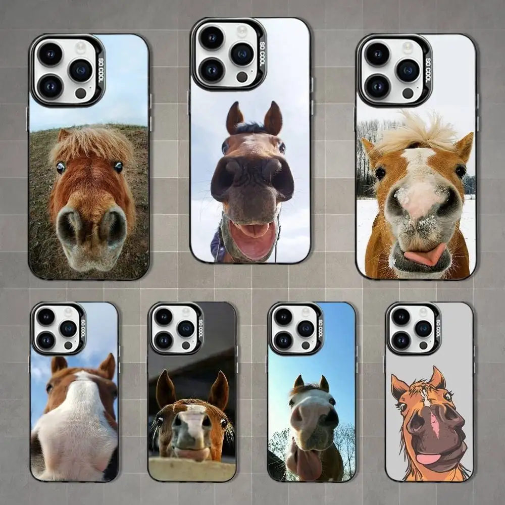 

Animal Funny Horse Phone Case For iPhone 17,16,15,14,13,12,11,Mini,Pro,MAX,XS Black Matte Shockproof Cover