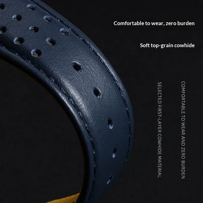 22mm 23mm Curved End Blue Top Grain Cowhide Watch Strap Replacement Compatible with Citizen FF Blue Angels AT8020-03L AT8020-54L