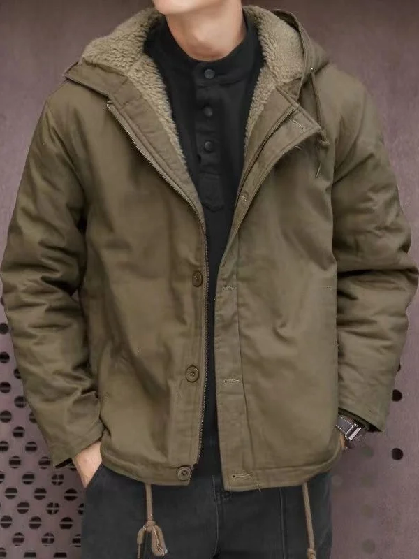 

Warm Thi Cotton Jaet Men's Casual Loose Fit Autumn Winter New Sle Retro Hooded ort Coat Youth Travel Polyester Filling