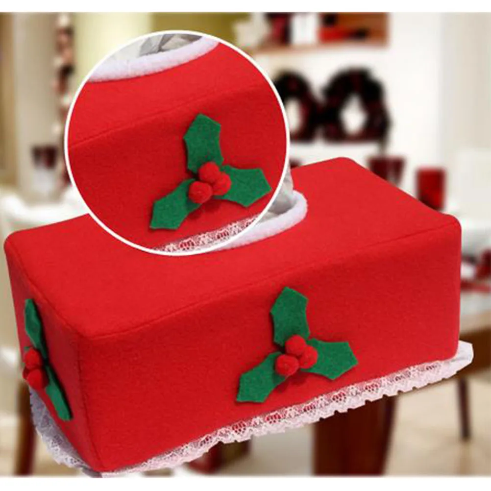 

Christmas Fruit Style Felt Tissue Box Case Holder Red 25.5X14X9.5Cm Seamless Craft For Holiday Home Decoration Xmas Tissue Box