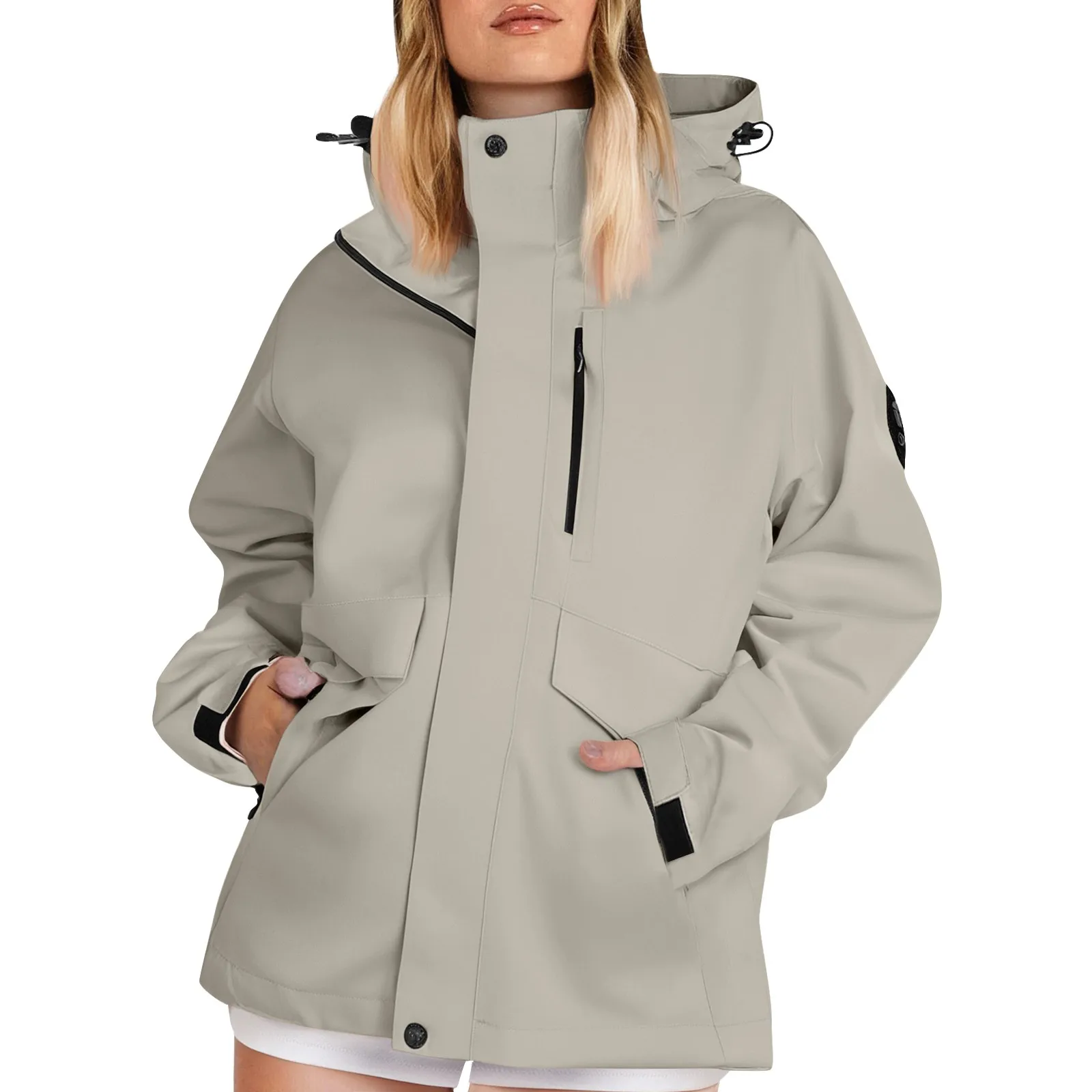 Chaquetas de senderismo ligeras de otoño para mujer, cortavientos holgado con capucha de Color sólido, chaquetas impermeables a prueba de viento para exteriores, abrigo