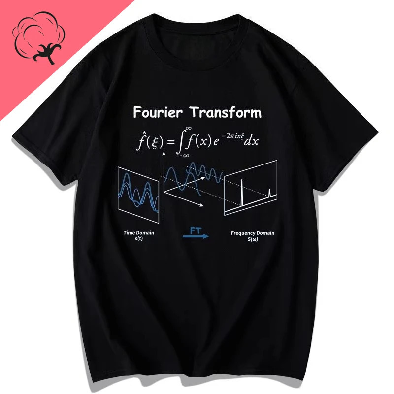 Fourier Transform Formula Printed Short-sleeved Pure Cotton Polytechnic Streetwear Clothing Casual Cotton Tee Ropa Hombre