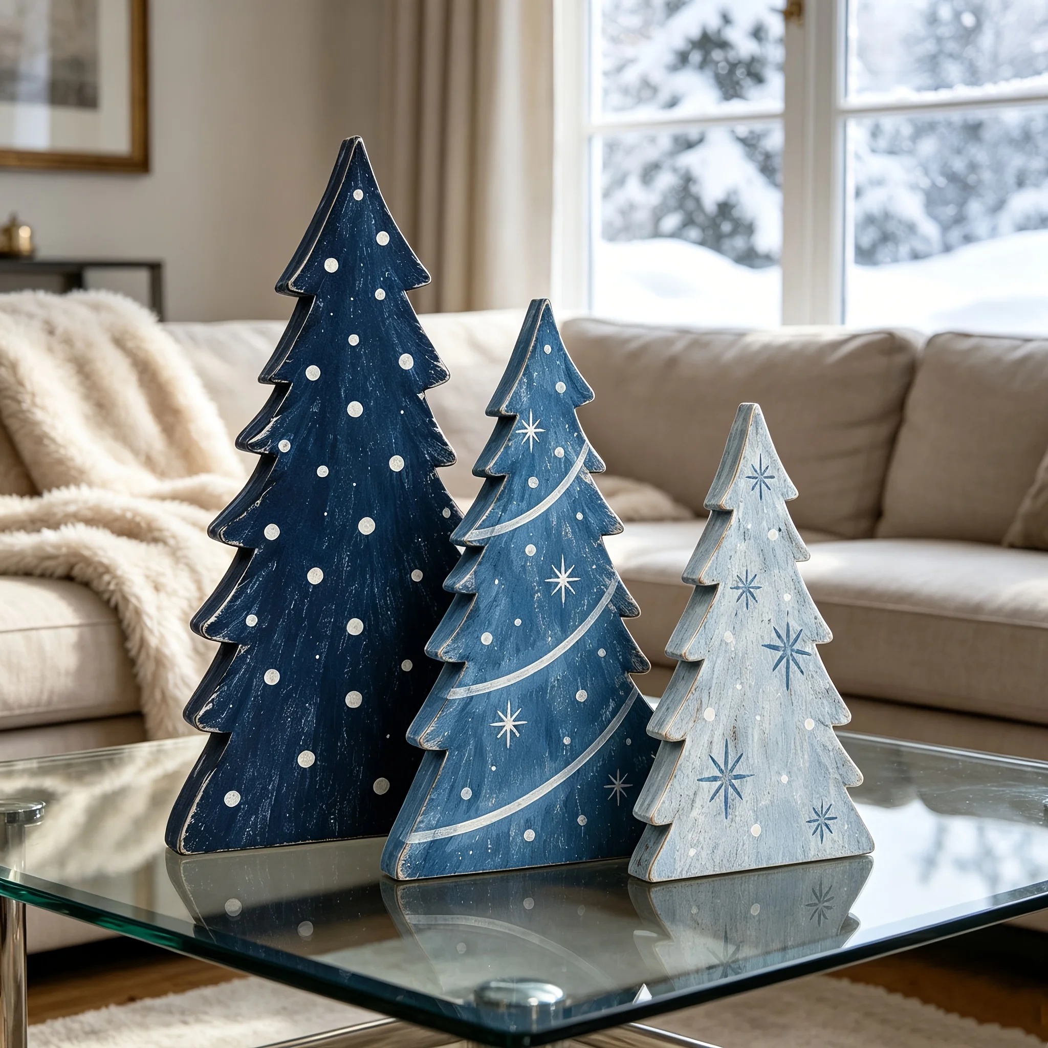 3pcs Winter Wonderland Multi-layer Tray Decoration- Snowflake and Pine Tree Ornaments, Home Decor,Christmas Tree Ornaments